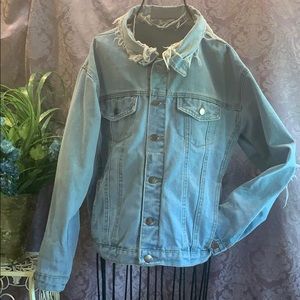 Thrashed Lightwash Denim Trucker Jacket Unbranded Button-Up Destroyed Distressed
